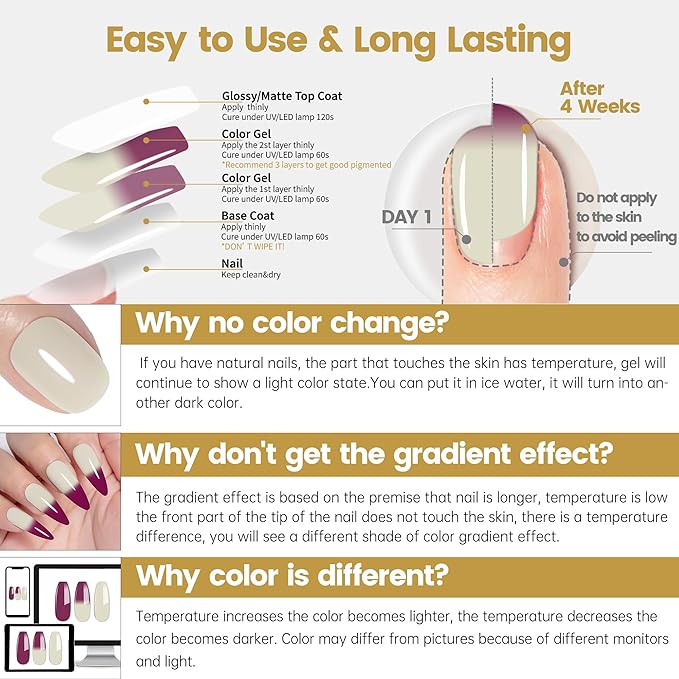 YTD Likomey Color Changing Gel Nail Polish,15ml Green to Grape Purple Mood Temperature Change Colors UV Nail Gel,Fall Winter Thermal Ombre Salon Manicure Nails Varnish,WB427