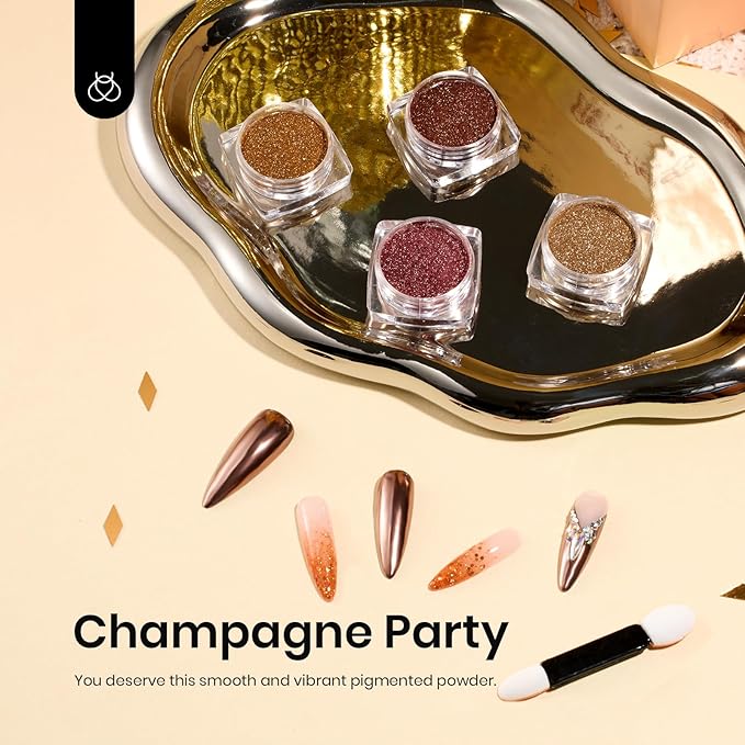 Beetles Metallic Chrome Nail Powder Mirror Effect Gold Champagne Chrome Powder 4 colors Brown Nails Art Design Manicure Decoration Glitter, 0.5g/Jar Holiday Gift for Women Girls