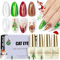 NXJ INFILILA Cat Eye Gel Nail Polish Set, 4 Colors 15ML Magnetic Nail Polish Kit - Christmas Red Green Silver Orange Glitter Gel Polish for LED/UV Lamp, DIY Home Salon Manicure Gifts for Women