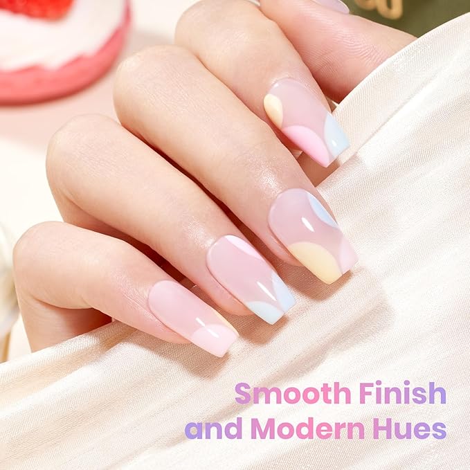 beetles Pastel Gel Polish Set- Cream Patels HEMA-Free Gel, 6 Colors 15ml Pastel Yellow Pink Blue Spring Shades, Salon-Quality Long Lasting Soak Off UV LED Nail Gel with Swatch Card