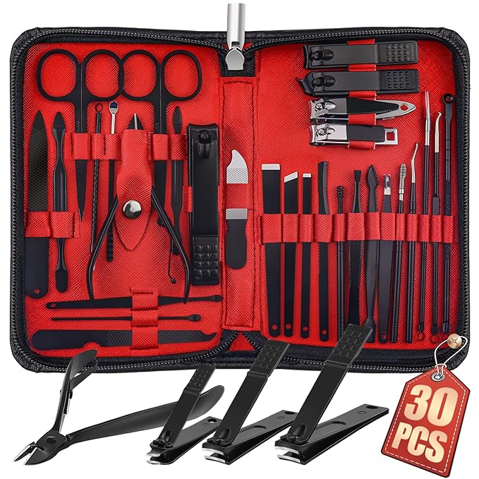 WOAMA 30-Piece Manicure Set Pedicure Kit Professional Nail Clipper Set Stainless Steel Manicure Kit Nail Kit for Women Men - Black