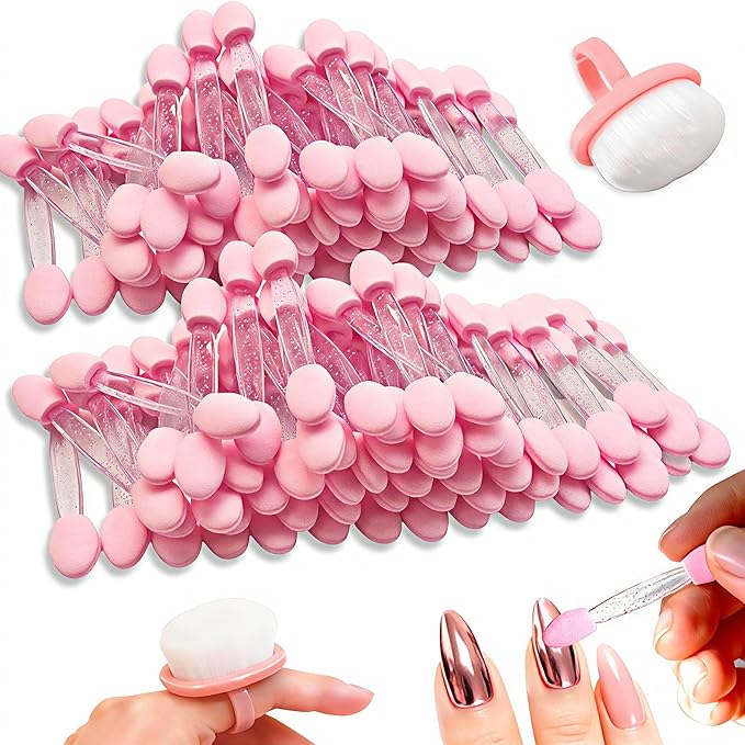 50PCS Chrome Nail Powder Applicator Set with Nail Dust Brush, Dual-Ended Eyeshadow Sponge Applicators for Chrome Powder, Metallic Mirror Effect, Nail Duster Brush for Manicure & Makeup
