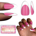 NOVO OVO White French Tip Almond Nail Tips Press on ROSE PINK, Extra Thick Medium Soft Gel Fake Nail Acrylic Extension, Need Builder Gel Top Coat, No Glue Included, for Salon DIY x 15 Sizes 240 pcs