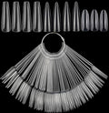 LoveOurHome 150pc Clear Nail Swatch Sticks - Long Stiletto Cofffin Almond Nails Polish Swatches Sample Nail Tester Sticks - Display Cards with Ring