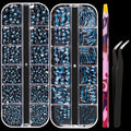 Multi Shapes Black Blue 3D Glass Crystal Nail Art Rhinestones Kit with Flatback Round Bead Charm Gem Stone Jewelry Diamond with Pickup Pen + Tweezer for Manicure Makeup DIY Craft Decoration