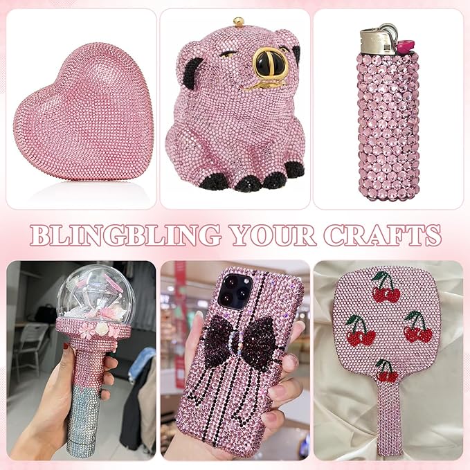 3000PCS SS8/2.5mm Crystal Rhinestones (Light Pink) with 2Pcs 10ml B7000 Jewelry Glue, Bedazzling Flatback Glass Rhinestones for Crafting, Gems Diomand Charms for Tumbler Shoes Clothing Mugs Nail Art