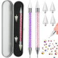 2 Pieces Rhinestone Picker Dotting Pen, Dual-ended Rhinestone Gems Crystals Studs Picker Wax Pencil Pen Crystal Beads Handle Manicure Nail Art DIY Decoration Tool (Pink Purple)