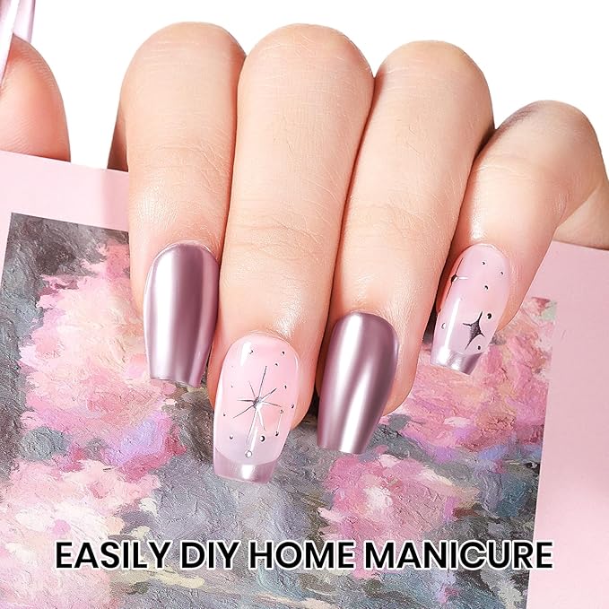 Rose Gold Mirror Nail Polish Quick Dry Metallic Nail Polish Non Gel High Glossy Nail Lacquer Air Dry Chrome Nails Polishes Oil-based Holo Fingernail and Toenail