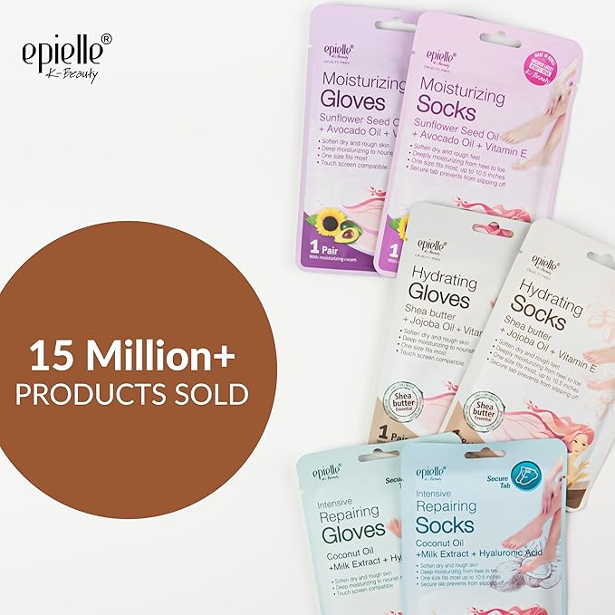 Epielle Hydrating Foot Mask 6 Pairs, Relieve and Soften with Shea Butter & Jojoba Oil, Deep Moisturizing Socks for Dry, Cracked Feet, Self Care Gifts for Women, Spa Kit, Stocking Stuffers