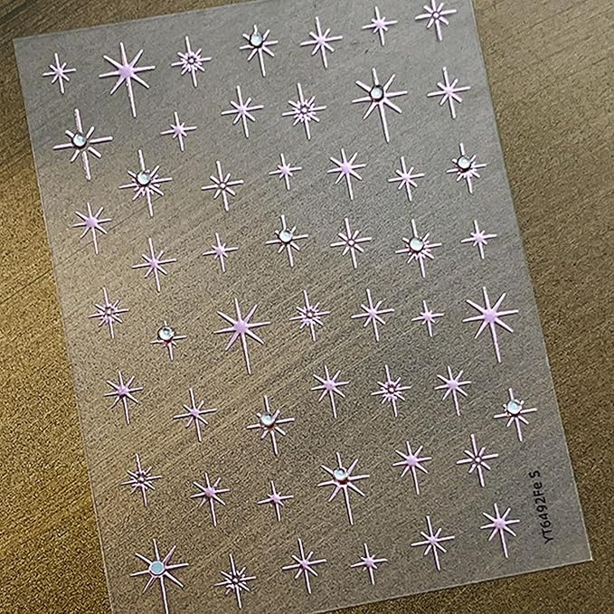 Shiny Star Nail Stickers for Nail Art 3D Glitter Colorful Star Luxury Rhinestones Nail Design Stickers Starlight Nail Decals Nails Supply Manicure Sliders for Nails Decoration 6 Sheets