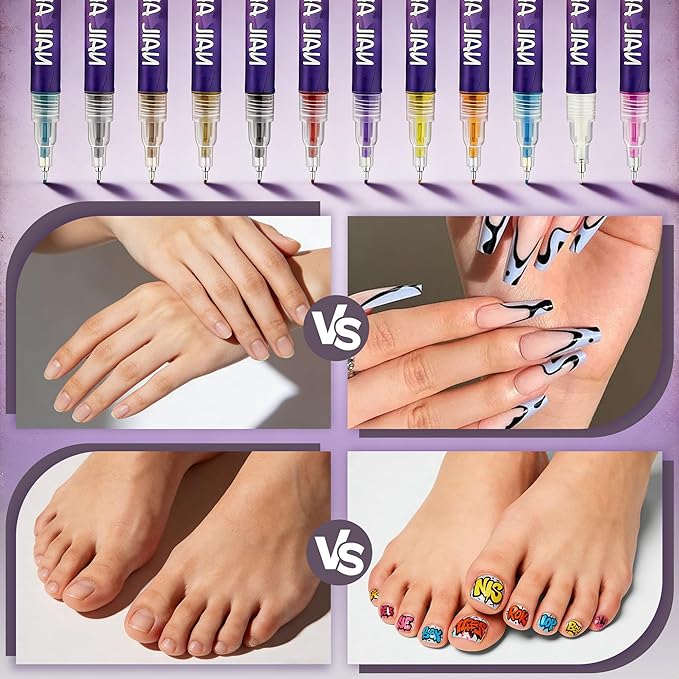 12 Colors Nail Art Pens Set, Nail Art Markers Polish Pens for 3D Nails, Dotting Drawing Painting Liner Brush for DIY Manicure, Home and Salon Nail Art Tools for Women and Men
