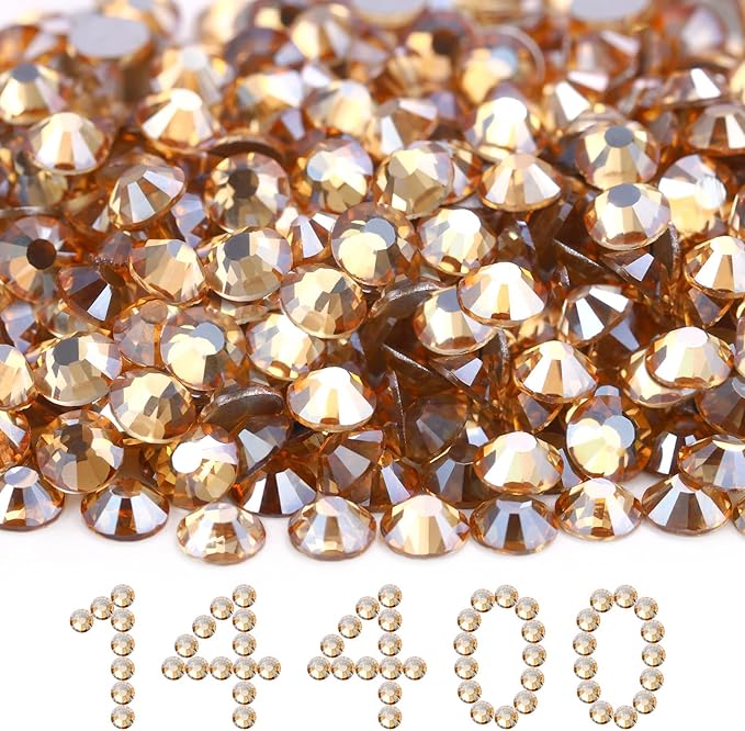 Flatback Rhinestones Bulk, 14400PCS Gold Shadow Rhinestones for Clothes DIY Decoration Crafts, Gold Shadow, SS20, 4.6-4.8mm
