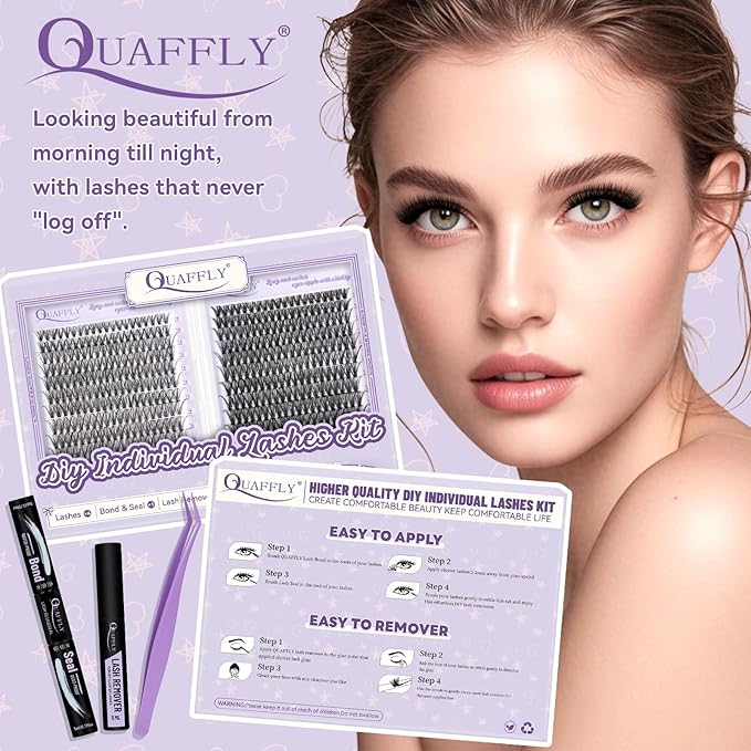Lash Extension Kit 960Pcs D Curl Individual Lashes Kit Includes 4 styles of Lash Bond and Seal Remover and Tweezers (10-18MM-30+40+60+80D)