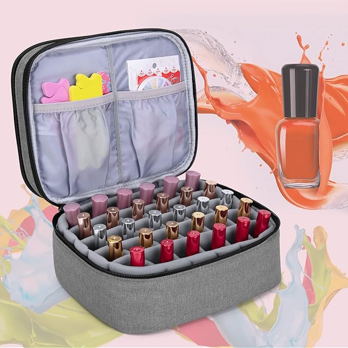 LUXJA Nail Polish Carrying Case - Holds 30 Bottles (15ml - 0.5 fl.oz), Double-layer Organizer for Nail Polish and Manicure Set, Gray (Bag Only)