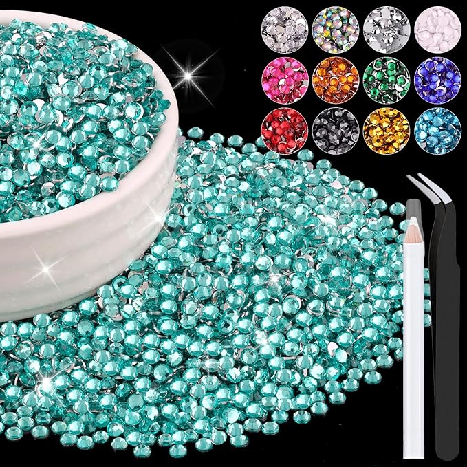 8000PCS 3mm Resin Rhinestones Bulk for Crafting (Lake Blue), Flatback Bedazzling Crystals for Crafts DIY Nail Decoration, Gems Charms for Tumbler Shoes Clothing Fabric with Pickup Pen and Tweezers