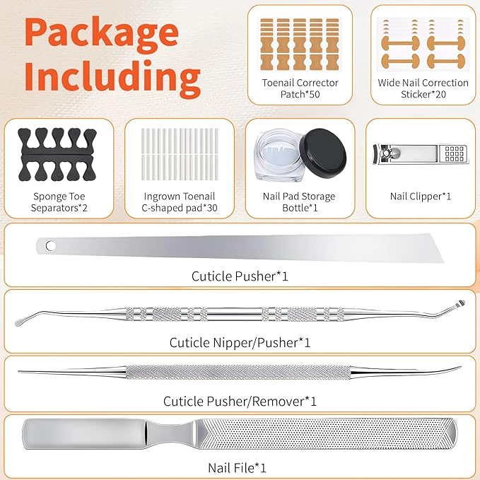 Ingrown Toenail Removal Kit, Ingrown Toenail Tool Kit Corrector with Ingrown Toenail Correction Strips, Toe Separators, Painless File and Lifter for Home Pedicure Care