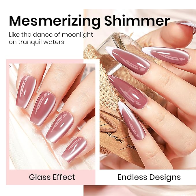 MIZHSE Nude Pink Cat Eye Gel Nail Polish, Shimmer Glitter Cat Eye Gel Polish U V LED Soak Off Gel Polish for Nail Salon Home DIY 0.4oz 12mL