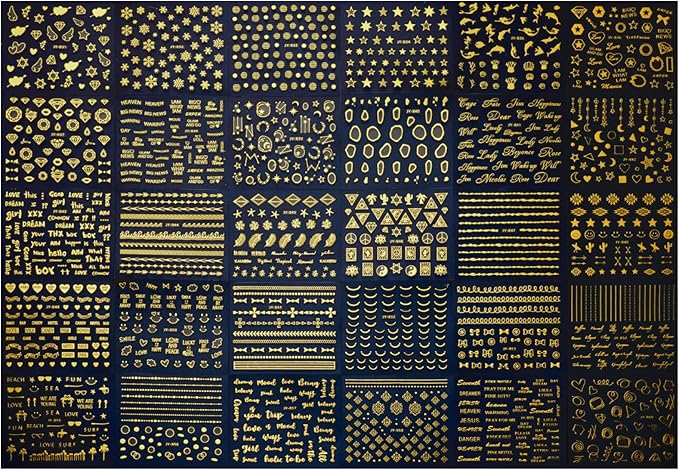 60 Sheets Gold Nail Stickers for Nail Art Gold Nail Art Stickers Decals More Than 2000 Design 3D Self-Adhesive Golden Nail Decals for Women Girls Salon Home DIY Manicure Nail Tweezers Included