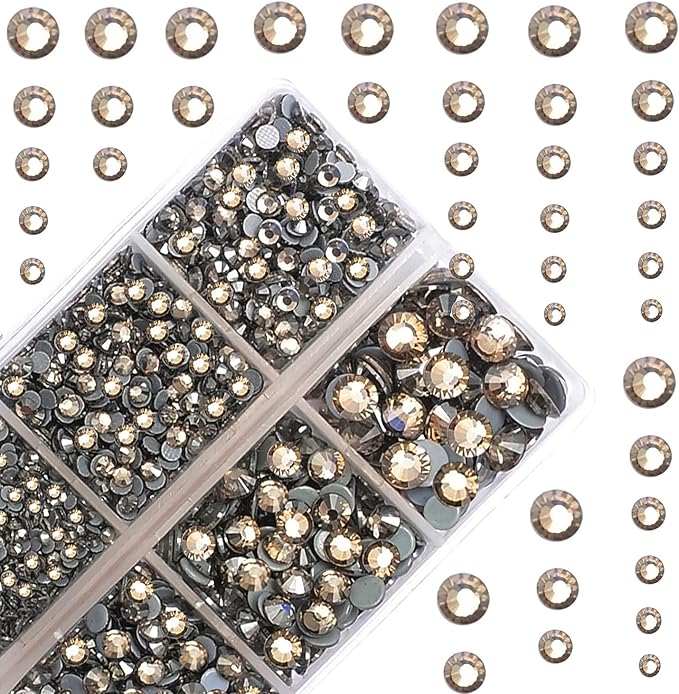 4000Pcs Mixed Size Hot Fix Round Crystals Gems Glass Stones Hotfix Flat Back Rhinestones (Black Diamond)