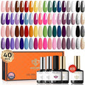 modelones 40 Pcs Gel Nail Polish Set, 36 Colors Easter Red Nude Brown Green Pink White Black Gel Nail Polish Kit Purple Blue Nail Art with Base Coat& Matte Glitter Glossy Top Coat DIY LED Gift