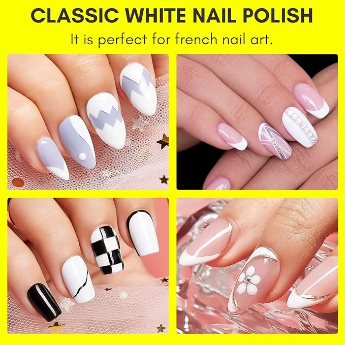 Makartt 7PCS French Nail Art Stickers Kit, 8ML White Gel Polish,6 Sheets French Design Stickers,Self-Adhesive French Manicure Strips Guides Kit For Beginner DIY Design