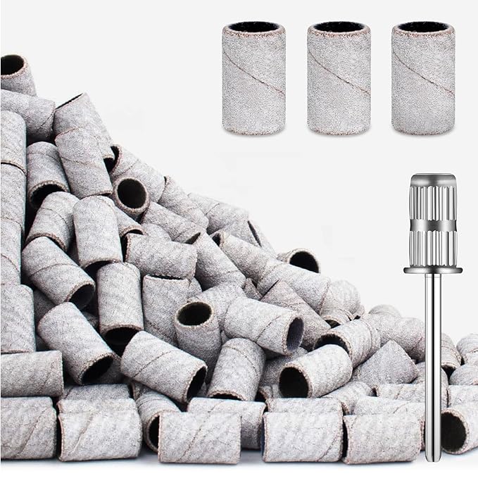 120Pcs Nail Drill Bits Sanding Bands with Nail Drill Bits, Professional Sand Band 180#/240 Fine Grit Nail File Sanding Bands for Acrylic Nails Manicures and Pedicure (Grey, 240 Grit)