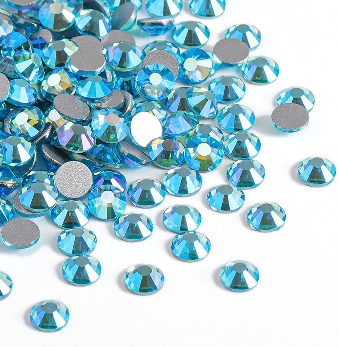 Beadsland 2880pcs Flat Back Crystal Rhinestones Round Gems for Nail Art and Craft Glue Fix,Aquamarine AB,SS6,1.9-2.1mm