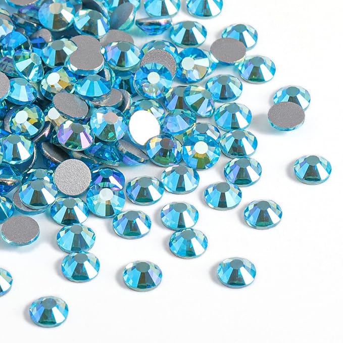 Beadsland 2880pcs Flat Back Crystal Rhinestones Round Gems for Nail Art and Craft Glue Fix,Aquamarine AB,SS4,1.5-1.7mm