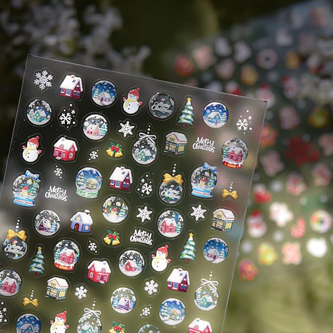 Christmas Nail Stickers Gingerbread Man Nail Art Stickers Xmas Crystal Ball Nail Decals with Design 5D Embossed Self Adhesive Nails Charms for Women Girls Manicure Decoration Accessories 2 Sheets