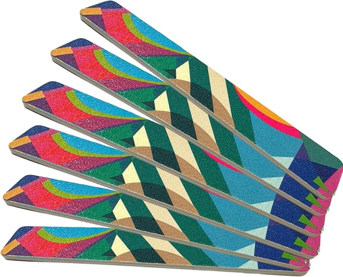 6 ALAZCO Jumbo Dual-Sided Nail File Emery Board Medium & Coarse Grit Cushioned Easy Grip Comfort Filing Smoothing Nails TSA Travel Approved Colorful Abstract Design