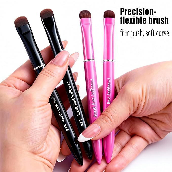 Nail Brush for French Tips & Cleaning Gel Polish- Precision Thin Brush for Acrylic, Polygel - Professional Kolinsky Sable Nail Art Brush (Pink, F14)