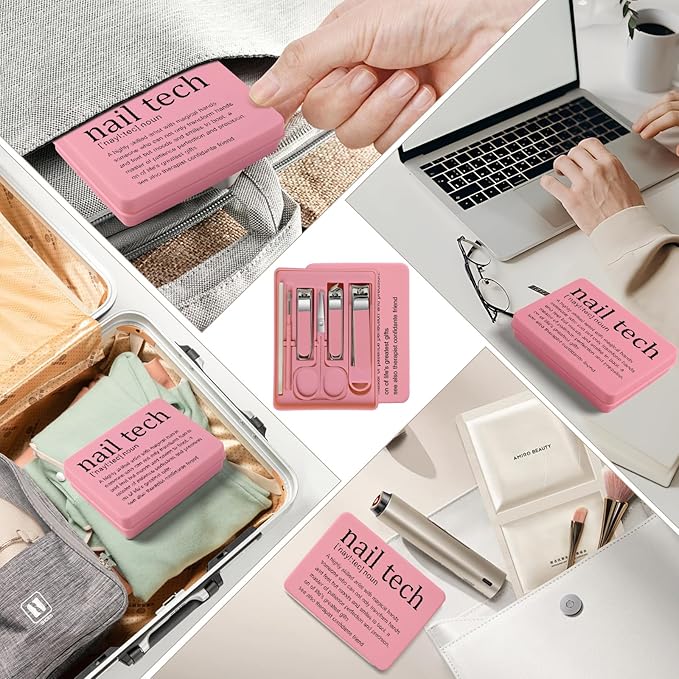 Nail Clippers and Beauty Tool Portable Set Nail Clipper Set Martensitic Stainless Steel Manicure Set 6 in 1 Suitable for Home, Workplace, Outdoor Travel, Gift Giving, Salon (Nail tech Pink)
