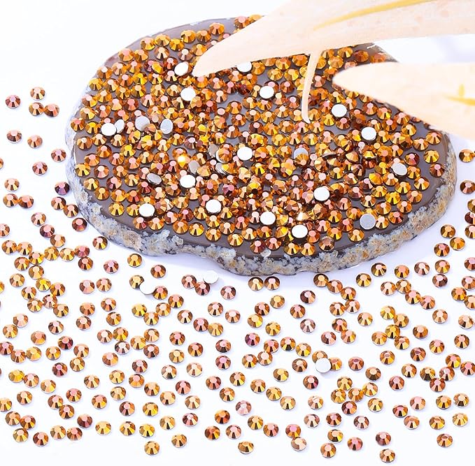 Gold Flatback Rhinestones, Glass Rhinestones for Nail Art and Craft, Glue Fix, Loose Crystal Gemstones(Gold, SS4, 2880pcs, 1.5-1.7mm)