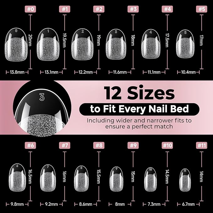 Short Oval Round Nail Tips - 240 Pcs Half Matte Clear Gel Acrylic Nail Tips Full Cover Soft Gel Short Oval Press On Nails Pre-Shaped For Nail Extension Art DIY Salon 12 Sizes