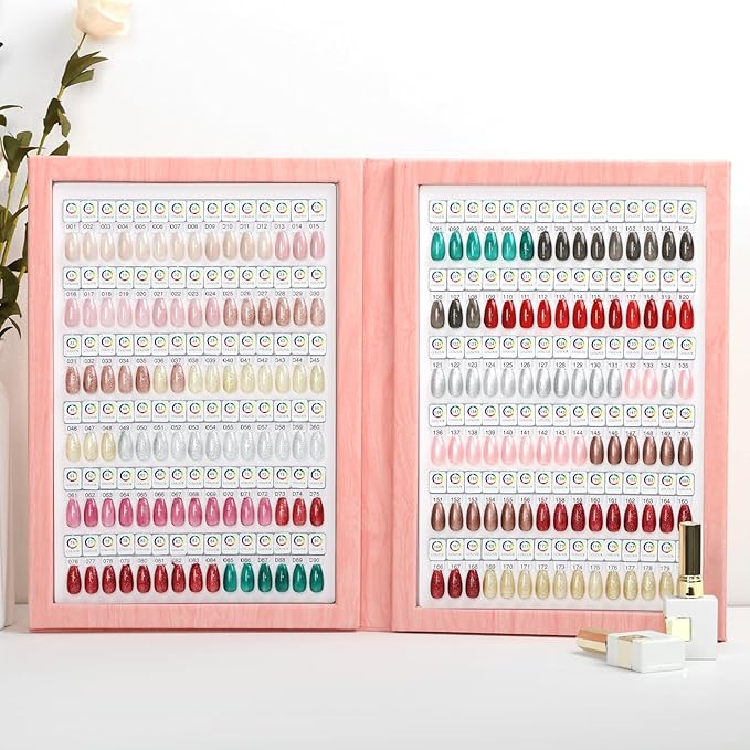 180 Magnetic Nail Color Book,Leather Magnetic Color Display Book with 192 Magnetic Tips & 1-180 Number Labels,Perfect for Nail Polish Nails Art Design(Pink)