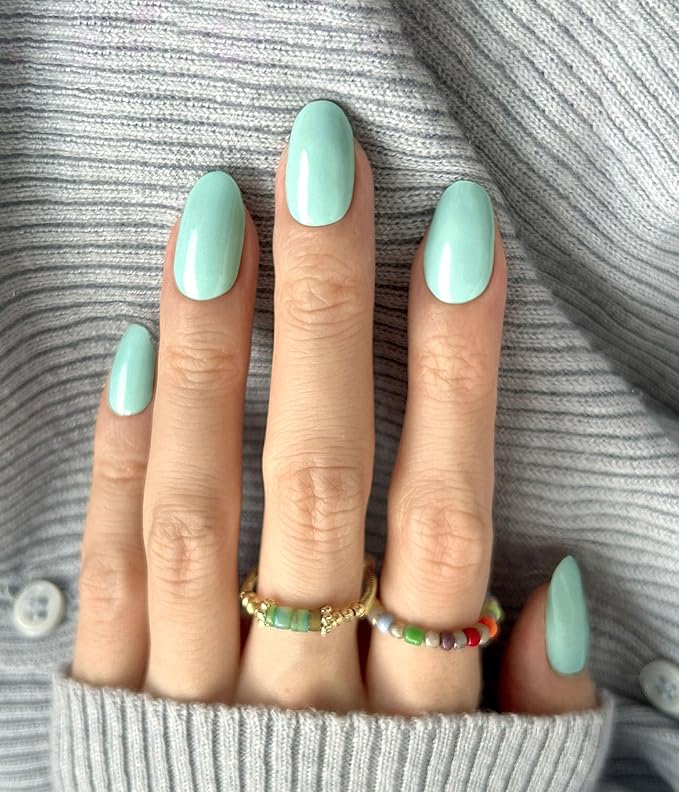 Nail Polish Strips (No UV Lamp Needed) - 22 Pcs Salon Quality Gel Nail Stickers - Long Lasting Wraps (Mint Smoothie Green)