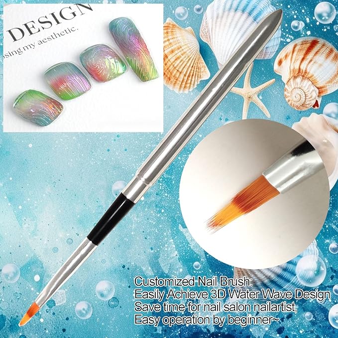 3D Texture Nail Gel with Pro Brush, 3D Wave Painting Craving Drawing Design Sculpture Gel Nail Art Glue for Rub Mirror Chrome Powder Salon Quality DIY at Home