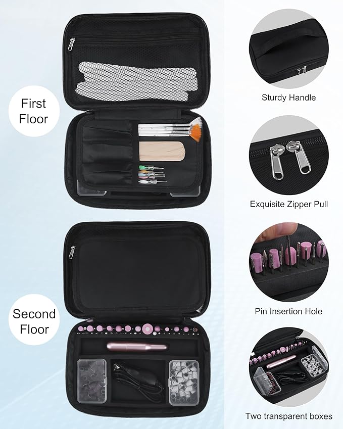 Nail Drill Bag Nail Drill Bits Holder Bag Electric Nail Machine Kit Organizer Bag With Nail Sanding Bands Case Gift for Women (Blck)