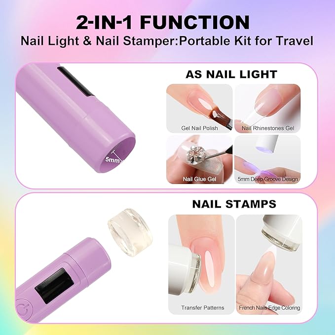 Mini UV Light for Nails，Handheld LED Flash Cure Lamp for Gel X Polish, Portable Uv Pen Light for Single Finger,Nail Curing Lamp with Stand for Starter Salon DIY or Home Manicure (White) (PURPLE, Mini)