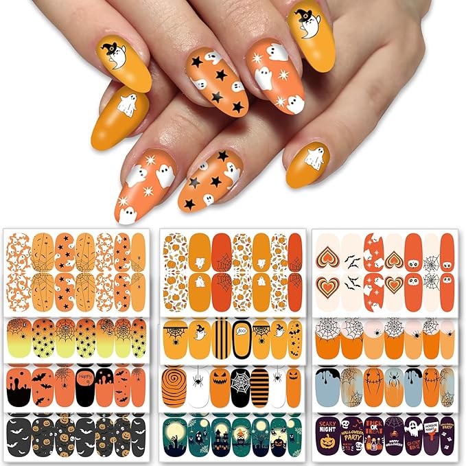 TailaiMei 12 Sheets Halloween Nail Wraps Stickers, Spider Web Nail Polish Strips Self-Adhesive Full Wraps with 2 pcs Nail Files for DIY Nail Art Decals (Spider Web Style)