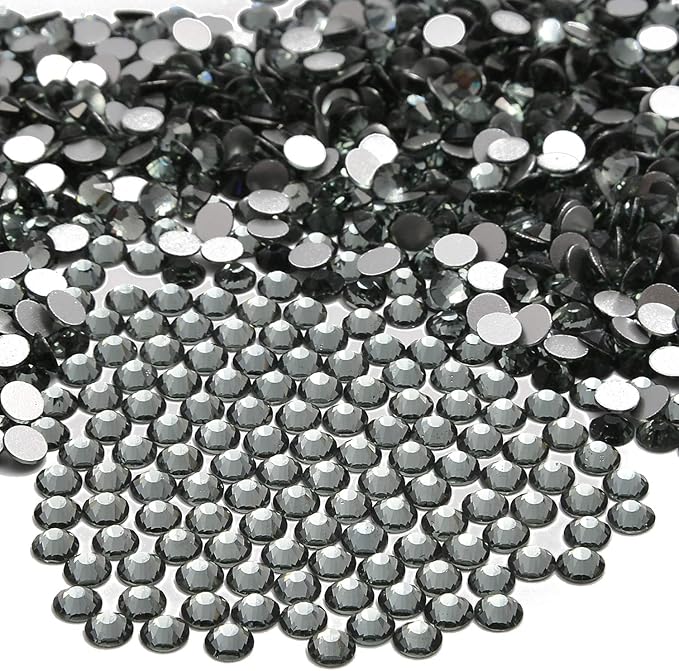 NCB 1500pcs Flatback Round Glass Nail Art Rhinestones Crystal for DIY Making Accessories Shoes, Clothes, Face Art, Bags, Manicure (Black Diamond, SS16 1500pcs)