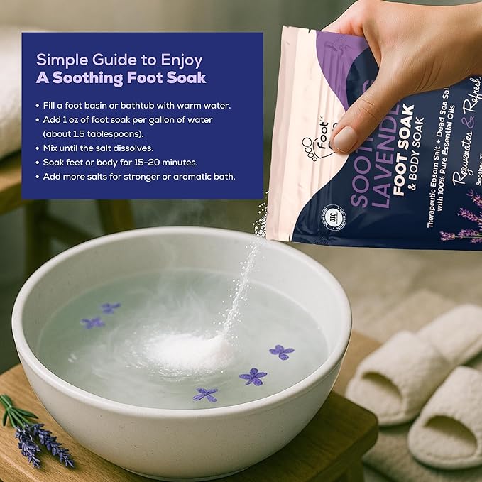 FOOT CURE Tea Tree Oil & Soothing Lavender Foot Soak with Epsom Salt - Best Toenail Treatment & Softens Calluses - Soothes Sore & Tired Feet, Foot Odor Scent, Spa Pedicure - 16 oz (Pack of 2)