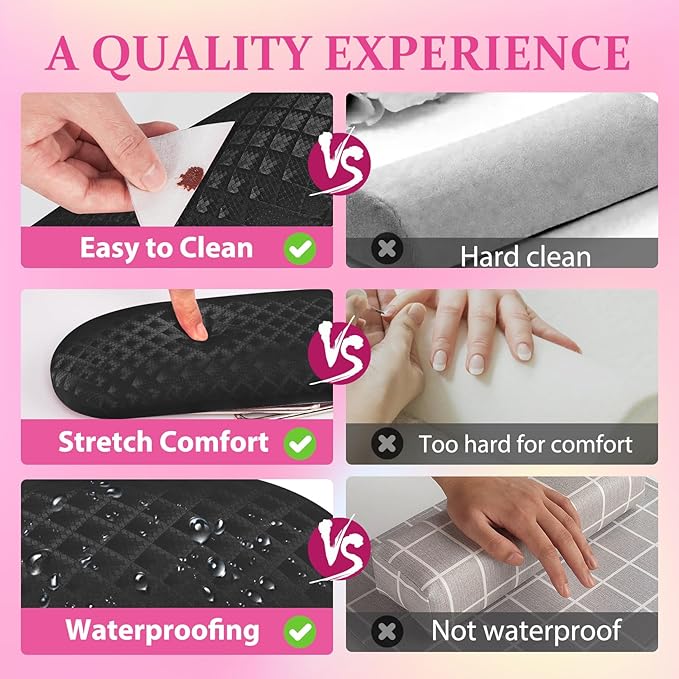 AORAEM Nail Arm Rest, Foldable Leather Nail Arm Rest with Non-slip Sleeve, Internal Sponge Filled Arm Rest Pillow with Metal Bracket, Nail Hand Rest for Home Use and Nail Salon Use (Black)