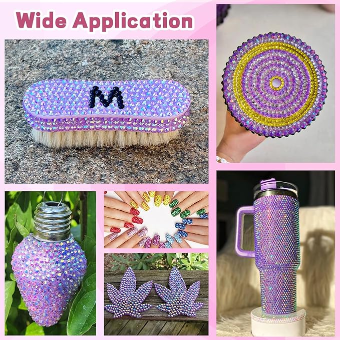 20000Pcs Purple Rhinestones for Bedazzling with B7000 Jewelry Glue, Resin Rhinestones for Crafting Crafts DIY, Bedazzler Kit Gems for Clothing Shoes Tumblers Fabric Nail Art Assorted Size 3/4/5/6mm