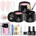 Beetles Hard Gel for Nails Kit,3 Colors 9 in 1 Clear Nude Glitter Sculpted Gel Nail Extension Sculpting High Hardness for Salon Professionals Women,Nude Pink & Clear Builder Nail Gel UV & LED Cured