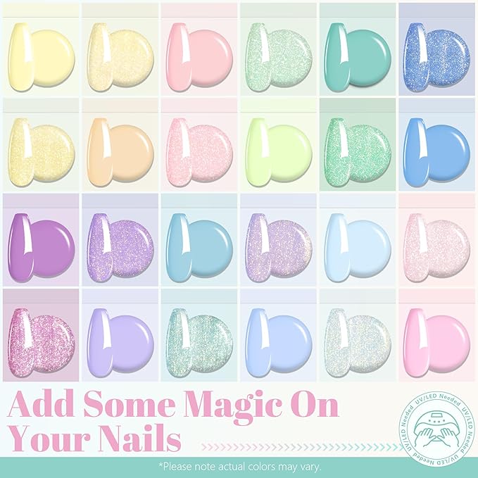 ABAC Pastel Shimmer Solid Gel Nail Polish,Ombre Gel Polish for Pat Painting,Spring&Summer Easter Hema-free 24 Colors Soak Off Gel Polish Kit w/Nail Art Brush for Salon and Nail Art DIY at Home