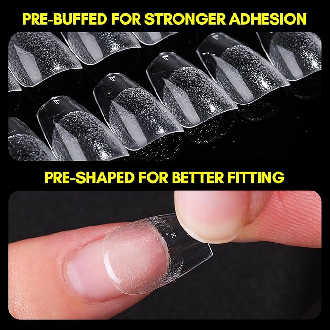 Makartt Coffin Fake Nail Tips: Medium-Short Full Cover Pre-shape Gel Nail Tips Half Matte Soft Clear Acrylic False Nails, 12 Sizes Press on Nail Extension DIY Salon Home Gifts for Women 120pcs