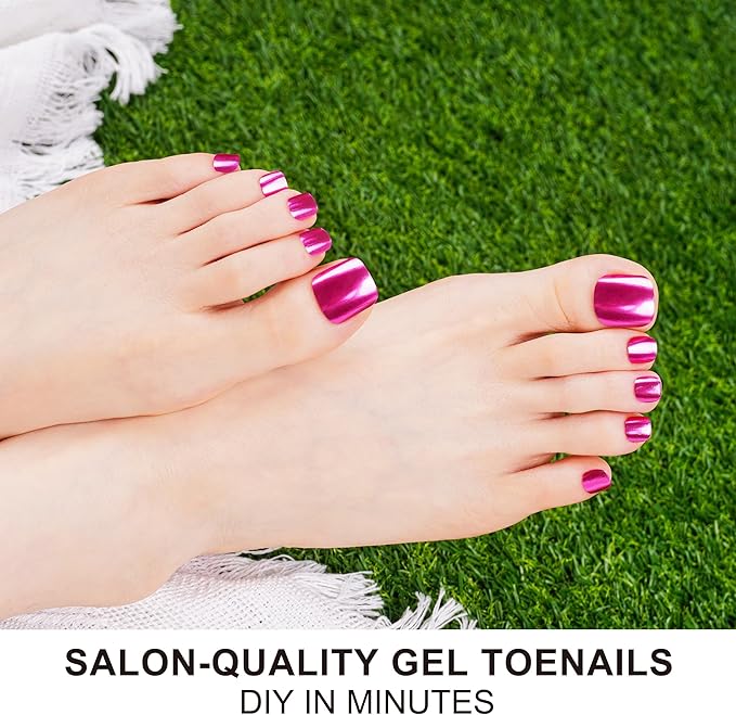 DANNI & TONI Semi Cured Gel Toenail Strips Hot Pink (Cosmic Bloom) Magenta Mirror Toe Nails Stickers Gel Pedi Wraps 37 Stickers