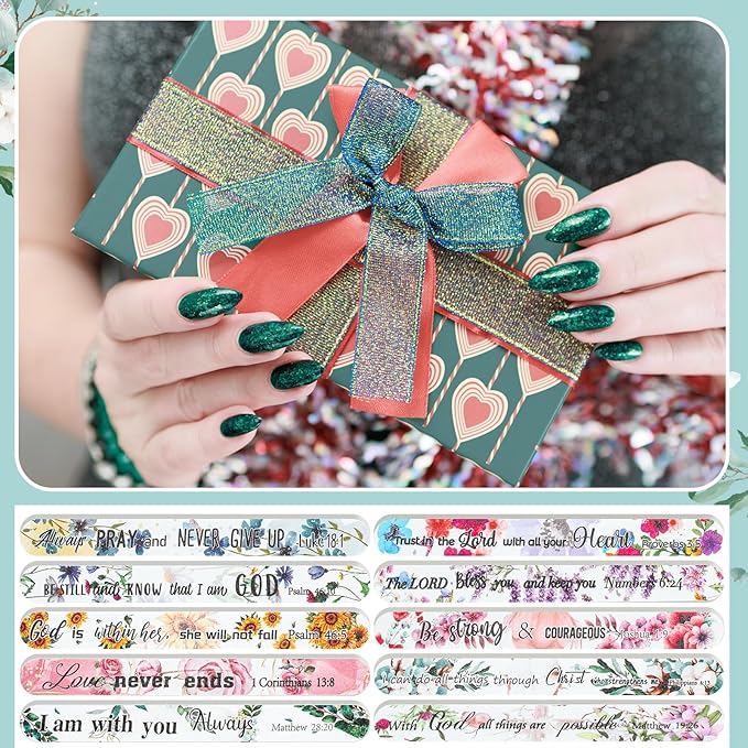 50 Pack Christian Gifts for Women Scripture Mini Nail Files Christian Party Favors Bible Verse Emery Boards Religious Faith Small Gifts for Teacher Mother Employee Staff Coworkers Office