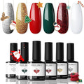 modelones Christmas Gel Nail Polish Set, 6 Colors Winter Red Glitter Dark Green White Gold Silver Gel Polish Kit Soak Off Nail Art Manicure Home Gift for Women Girls